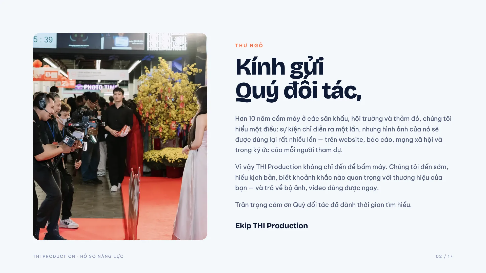 Hồ sơ năng lực THI Production 2026 – trang 2: Thư ngỏ