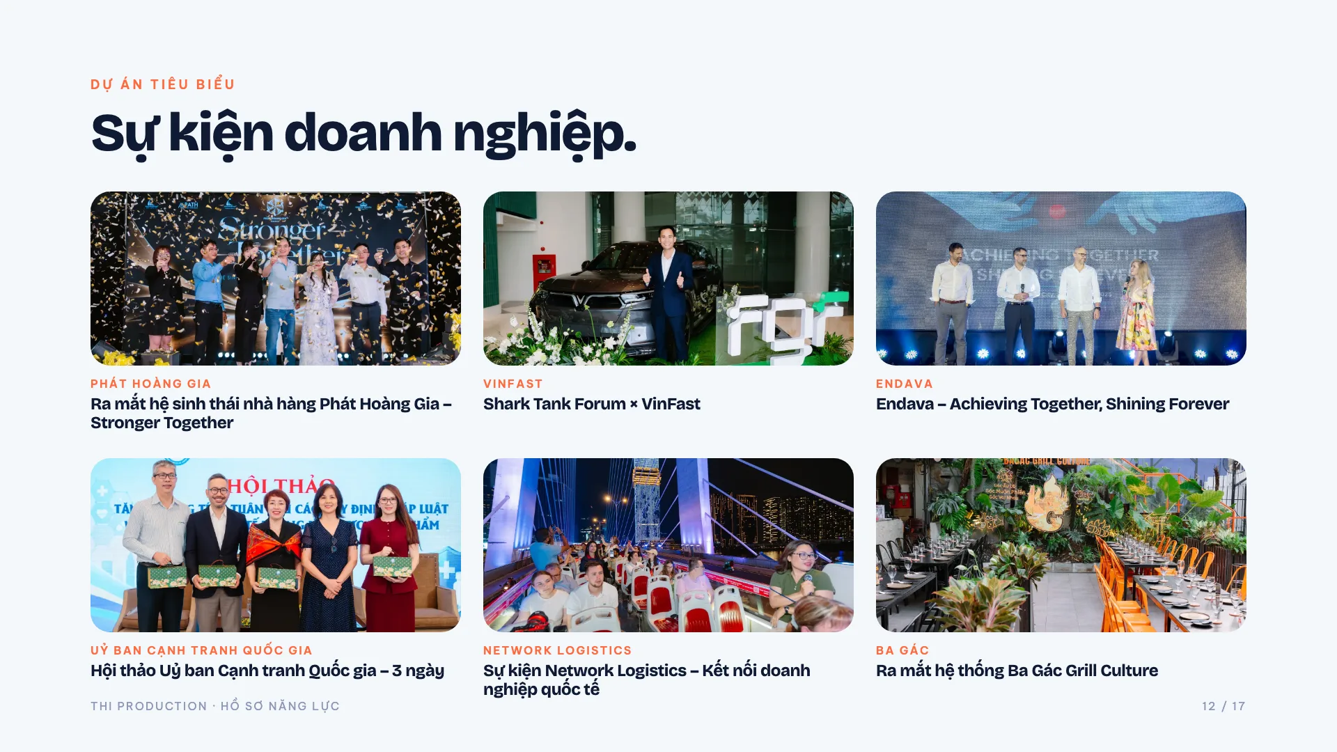 Hồ sơ năng lực THI Production 2026 – trang 12: Dự án tiêu biểu – sự kiện doanh nghiệp